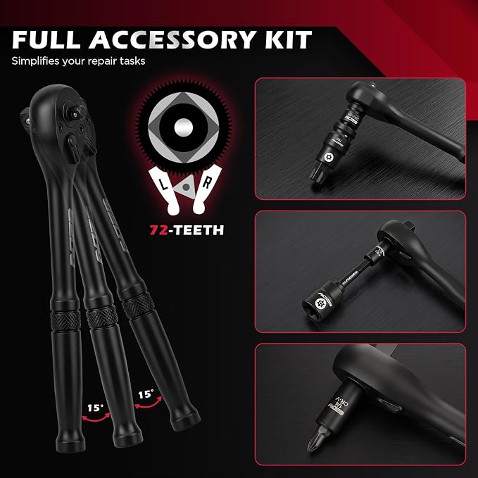 54-Piece Master Torx Bit Socket Set, T8-T70 Star Bits and E4-E24 E-Torx Sockets, Ratchet Wrench, 1/4" Bit Holder, S2 Steel Bits, CR-V Sockets, Extension Bars and Adapters for Auto Repair