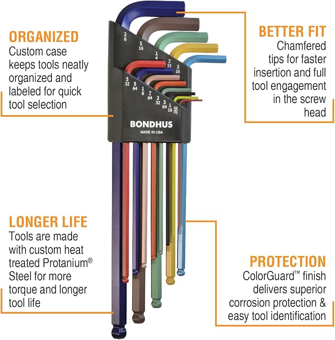 Bondhus 69600 Ball End Double Pack L-Wrench Set with ColorGuard, 13 Piece
