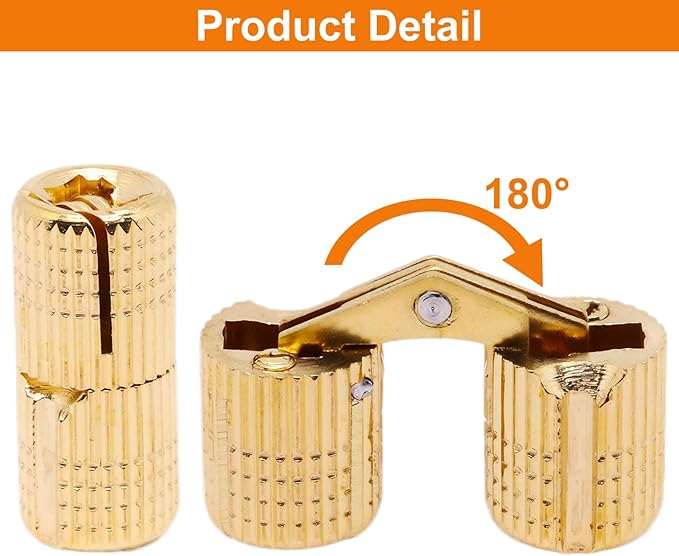 10mm Hidden Brass Barrel Hinges 180 Degree Opening Angle Cabinet Hinges for DIY Jewelry Box 8 Pack