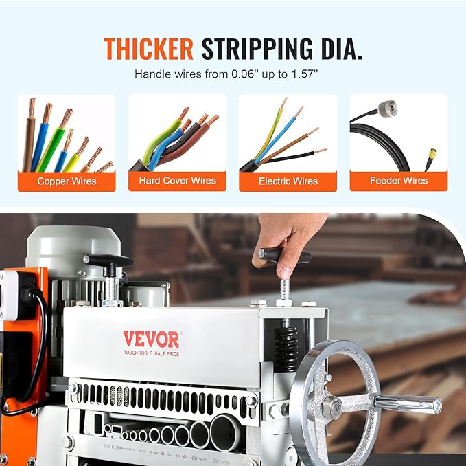VEVOR Electric Wire Stripping Machine, 0.06''-1.42'' Automatic Wire Stripper Machine, 370 W, 88 ft/min Wire Stripper with An Extra Manual Crank, 11 Channels Electric Wire Stripper, Copper Stripper