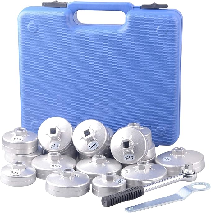 DAYUAN 23pcs Aluminum Alloy Cup Type Oil Filter Cap Wrench Socket Removal Tool Set Bundle with 131PC SAE Thread Repair Kit