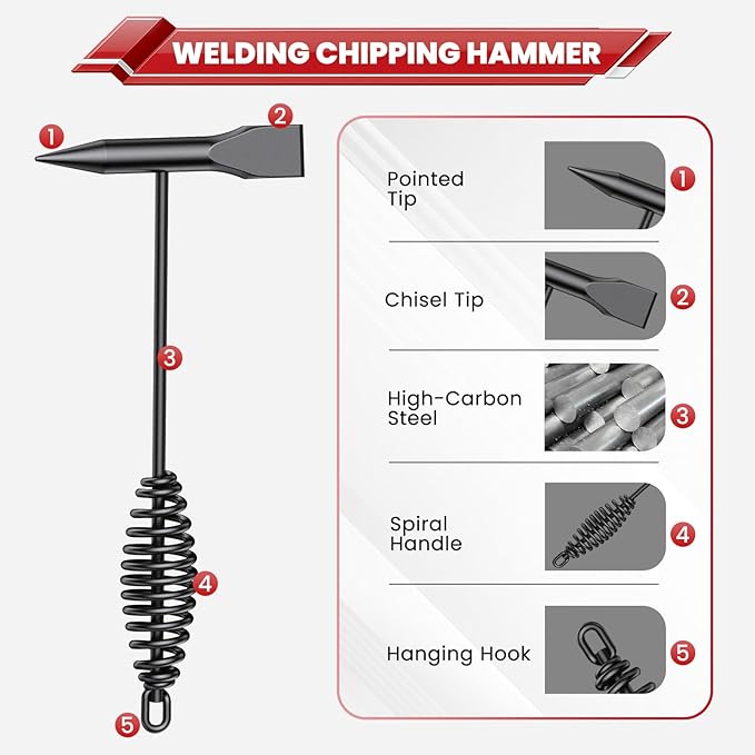 bestarc Welding Chipping Hammer and Wire Brush Set, 10.5" Slag Hammer with Coil Spring Handle, Cone and Vertical Chisel, 9.8" Wire Brush for Rust, Spatter Removal