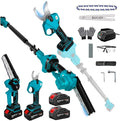 4-in-1 Pole Saw & Electric Pruning Shears, 1.4" Cutting Diameter Cordless Pruner, 6 Inch Chainsaw for Tree Trimming, 9.5ft Max Extension Pole, 2 x 4.0Ah Batteries, Battery Powered Pole Saw for Garden