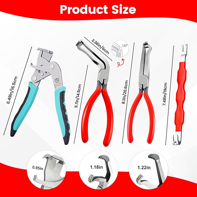4Pcs Car Clip Pliers and Disassembly Tools, Efficient Multi-Functional Automotive Snap Pliers, Electrical Disconnect Plier for Cars, with Straight & 60° Plier, in Storage Box