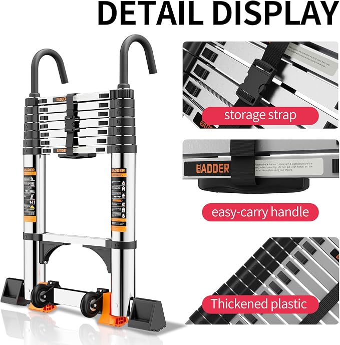 Telescoping Ladder,with Stable Hook and stabilizer barand,Extension Ladder, Heavy Duty 330lbs Max Capacity, Multi-Purpose Collapsible Ladder for RV or Outdoor Work (19.5FT/5.9M)