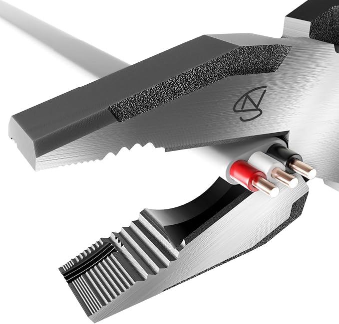 Engineer PZ-78 Side Cutting Linemans Pliers with Unique Screw Extractor Gripping Jaws, High Leverage Design, Vertical Serrations to remove a screw head securly, Crimper for Bare Terminals