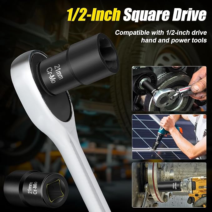 Topec Bolt Extractor Set, 10 Piece Lug Nut Remover Socket Tool, 1/2" Drive Impact Wheel Lock Removal Kit for Removing Damaged, Dead, Rusted, Rounded-Off Bolts, Lug Nuts & Screws