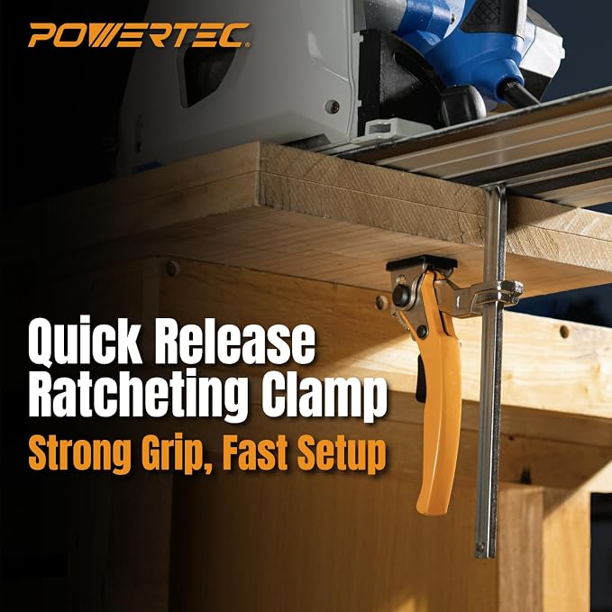 POWERTEC 72461 110" Track Saw Guide Rail Joining Set for Milwaukee Track Saws w/Quick Release Ratcheting Clamps for Woodworking Projects