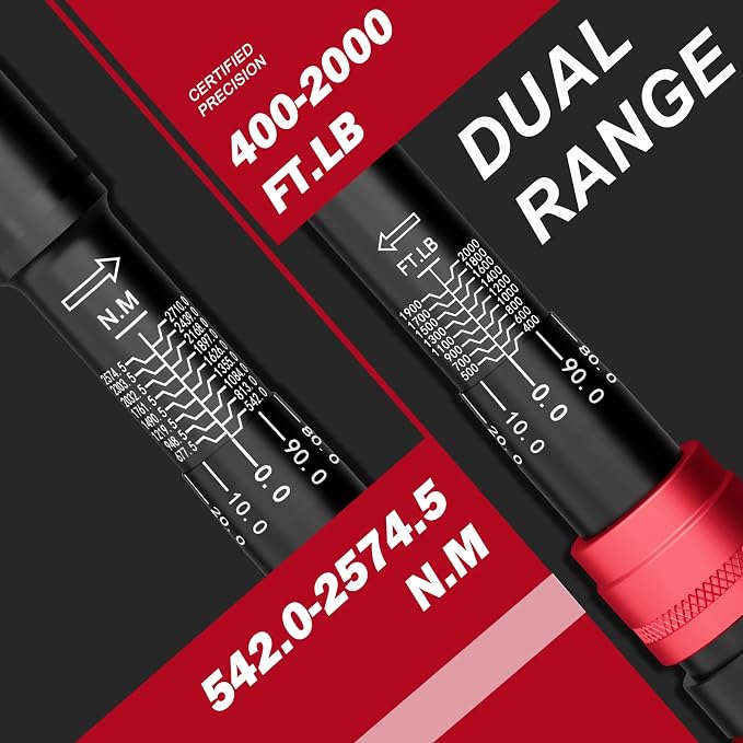 VANPO 1" Drive Torque Wrench 400-2000 Ft-Lb, 70.9" Leverage | 24-Tooth, Heavy-Duty Torque Wrench Set with Hex Key for Industrial Equipment, Truck fleet, Mining, Wind turbine