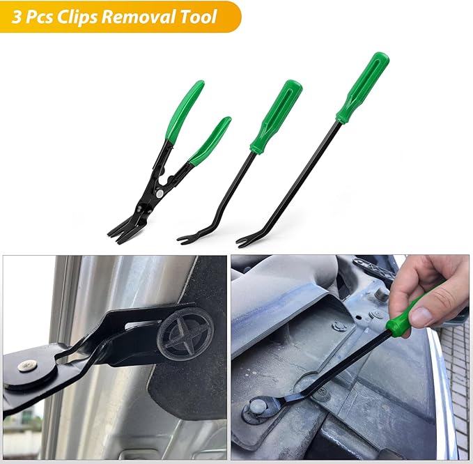 GOOACC 88Pcs Trim Removal Tool, Auto Push Pin Bumper Retainer Clip Set Fastener Terminal Remover Tool Adhesive Cable Clips Removal Kit Car Panel Radio Removal Auto Clip Pliers, Green
