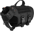 ICEFANG No Pull Tactical Dog Harness for Small Dogs,Adjustable Dog Vest | Control Handle,MOLLE Panel,Front Hook,3 Leash Clips,Soft Padded,for walking training,Black,Small