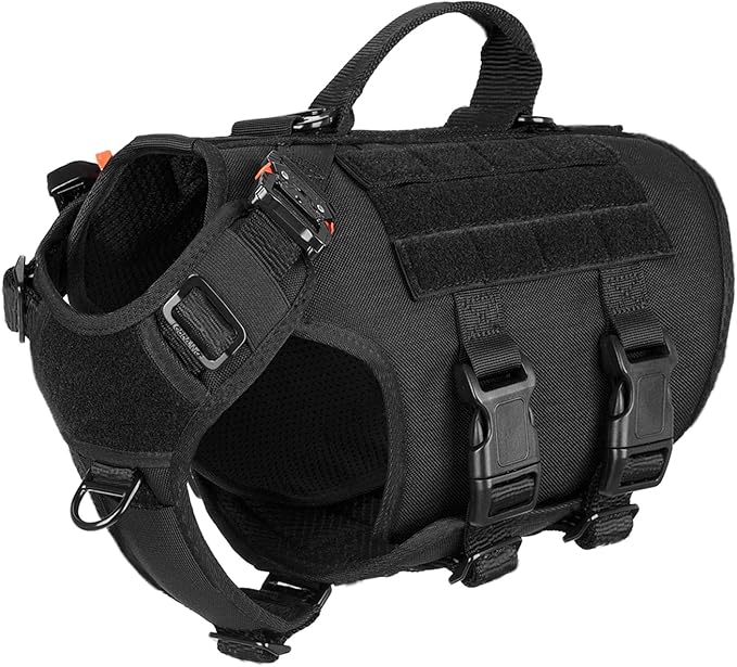 ICEFANG No Pull Tactical Dog Harness for Small Dogs,Adjustable Dog Vest | Control Handle,MOLLE Panel,Front Hook,3 Leash Clips,Soft Padded,for walking training,Black,Small