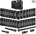 BOEN 35PCS 1/2” Drive Impact Socket Set, Deep SAE(3/8"-1-1/4") & Metric(8-24mm) Socket with Extension Bars, 6 Point Cr-V Steel for Auto Repair, Double Lock Case
