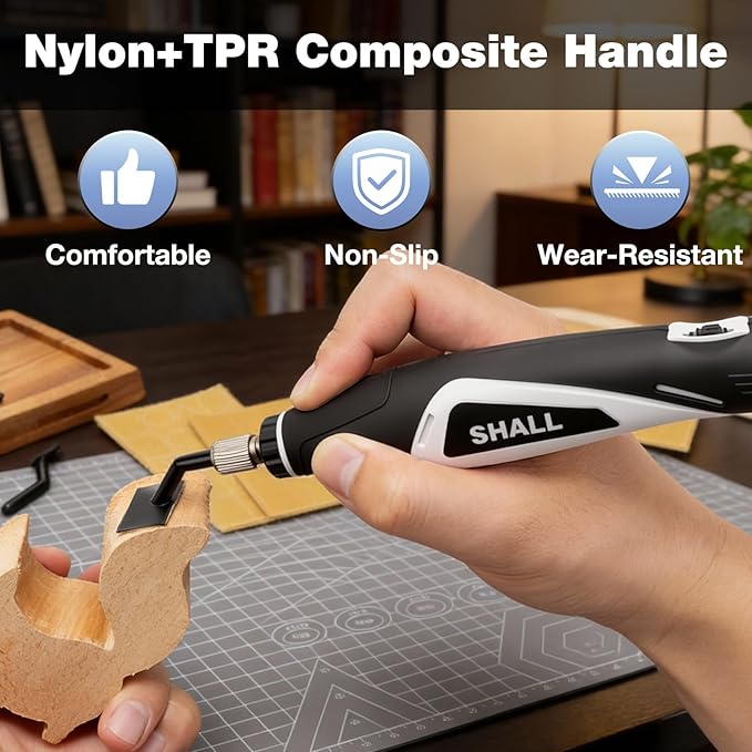 SHALL Mini Pen Sander, 12V Electric Reciprocating Sander with 4 Adjustable Speed, Compact Pen Sander Tool with 8 Sanding Heads and 18 Sanding Sheets for Polishing, Finishing, DIY Crafts