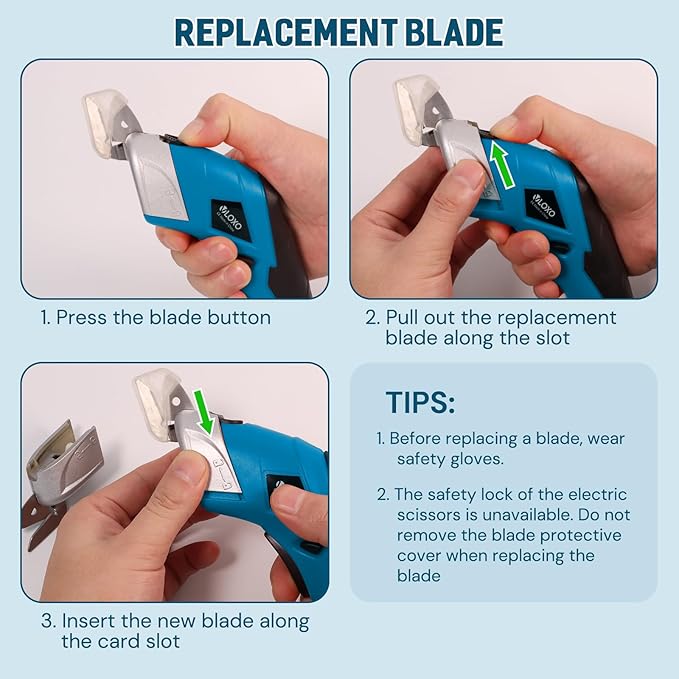 VLOXO Cordless Electric Scissors Super Scissors with 2 Type Blades Rechargeable Cardboard Cutter Powerful Cutting Tool for Fabric Cardboard Carpet Leather Felt Blue CS4001