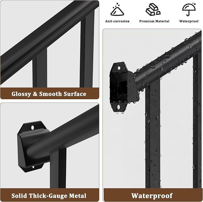Metty Metal 5Ft W x 36in H Stair Deck Railing Kit, Textured Black AAMA2604 Powder Coat, IBC Certified Guard Rail for Deck Porch Balcony Patio Outdoor