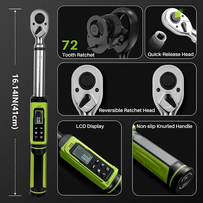 Digital Torque Wrench 3/8" Drive-1.5-99.6Ft.Lb for Car Motorcycle | Electronic Torque Wrench(2-135N.m), Vibration Buzzer LED Indicator,±2% Accuracy 5 Units for Bike Auto Tire Repair DIY