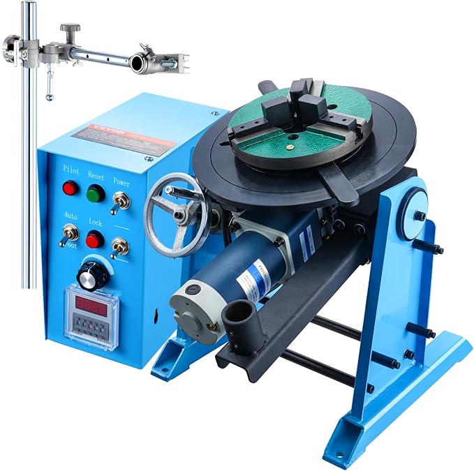 VEVOR Rotary Welding Positioner 50KG, Adjustable 0-90° Turntable for Welding 0.5-6RPM 120W, Includes 12.4 Inch 3-Jaw Lathe Chuck & Torch Stand for Efficient Cutting, Grinding, Assembly, Testing