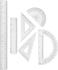 Tenare 1 Set Plastic Clear Math Set Includes Protractor Triangle Rulers 12 Inch 6 Inch Straight Geometry Math Transparent Ruler Measuring Tool for School Office Home Supplies(Clear)