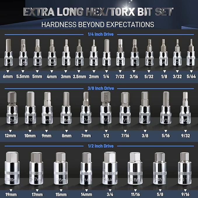 DISEN 32-Piece HEX Bit Socket Set | SAE & Metric Allen Wrench Socket Set with Enhanced Storage Case, Premium Heat Treated Chrome Vanadium Steel & S2 Alloy Steel