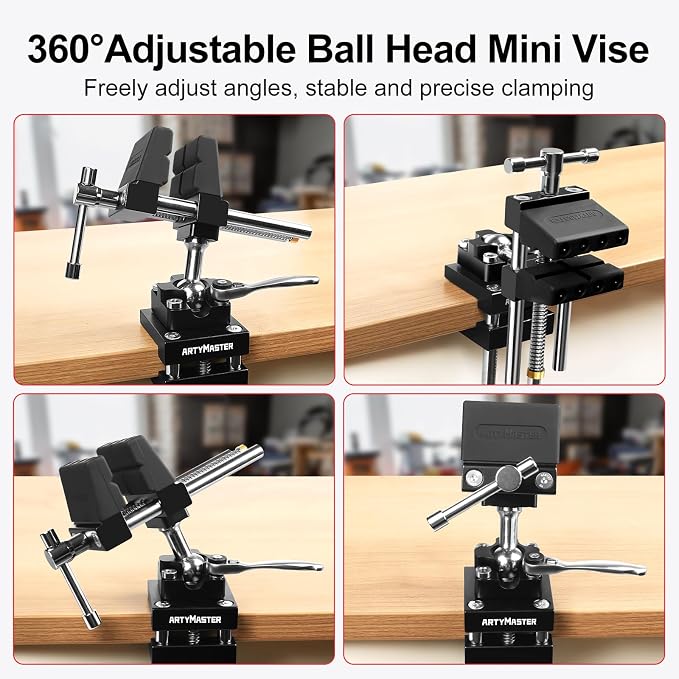 ArtyMaster 360° Rotating Bench Vise with Quick-Release Ratchet Wrench - Versatile Woodworking & Pipe Vise for Home Improvement - 4 Inch Workbench Vise for Carving, Repair & DIY Projects (WT117A)