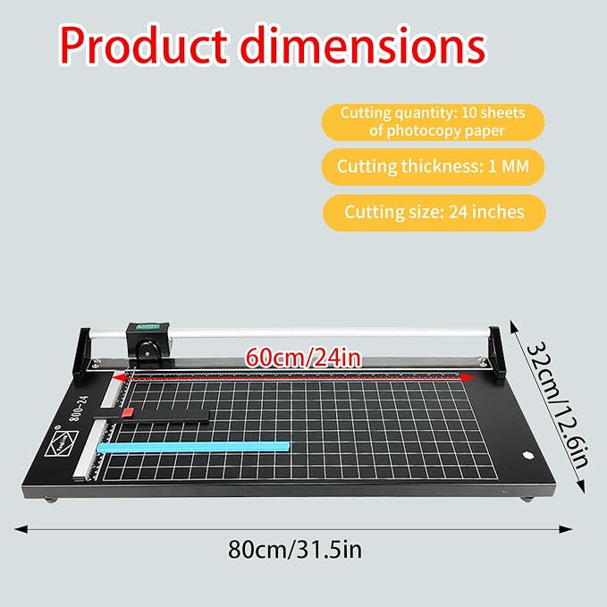 24 Inch Manual Precision Rotary Paper Trimmer,with Measurement Grids,Cutter for Cutting Various Types of Photo Paper, Thin Plastic Soft Board, PVC,Cutting Table,Professional Rolling Trimmer