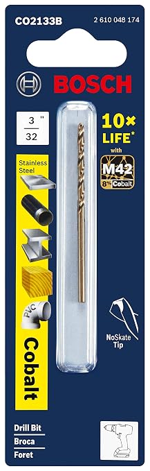 BOSCH CO2133B 3/32 in. x 2-1/4 in. Cobalt M42 Drill Bit (Pack of 2)