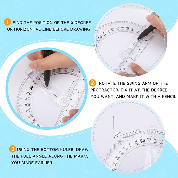 Zonon 6 Pieces 6 Inch Plastic Protractor with Swing Arm Math Protractors 180 Degrees Angle Measurement, Translucent for Geometry Classroom Kid Student School Office Supplies