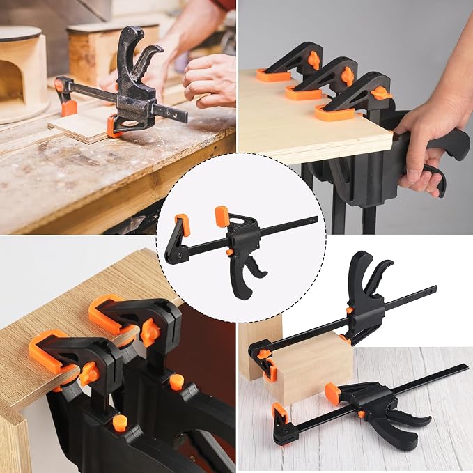 8 Pack 6 Inch F Bar Clamp, Medium Duty 160lbs One Handed Clamps/Spreader, Bar Clamps for Woodworking, Crafting, by GENHAKON