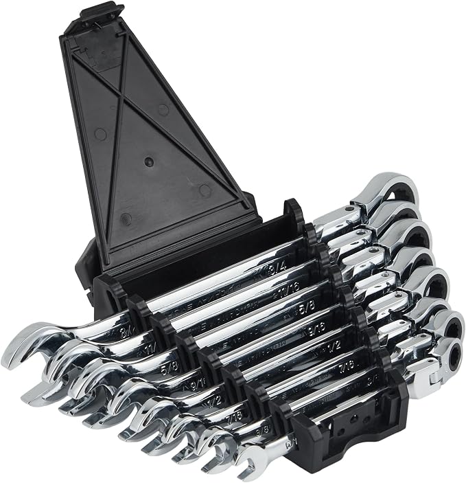Garvee 8 Piece SAE Ratcheting Wrench Set Combination Ratcheting Wrench Set | 72-Tooth 5° Swing Arc 40Cr Steel, SAE 5/16" to 3/4" Coverage for Automotive Repair, Mechanical Maintenance & DIY Projects