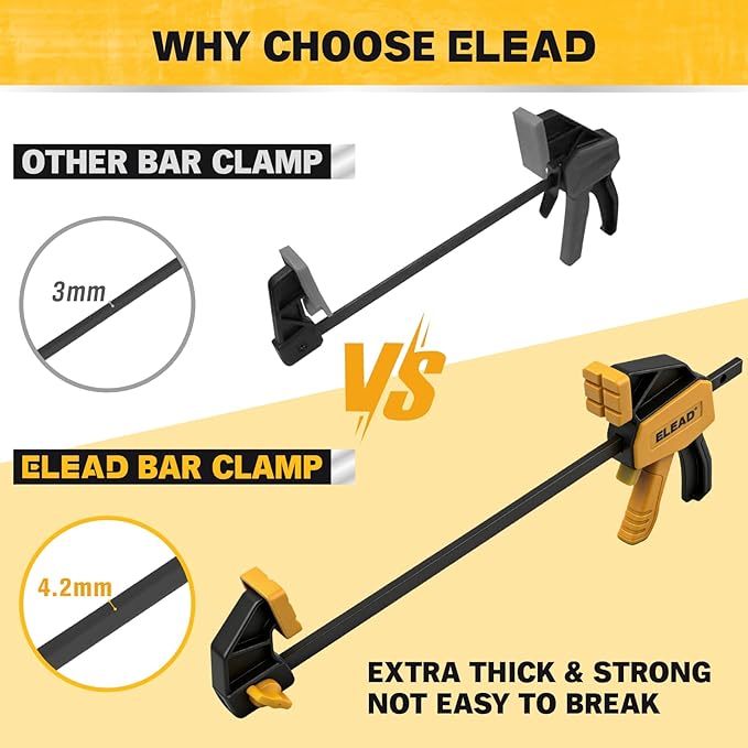 6" Mini Bar Clamps for Woodworking, 2-Piece One-Handed F Clamp/Spreader, 75LBS Load Limit Wood Clamp, Quick Release Grip Clamps for Table Wood Working, Light-duty Tools