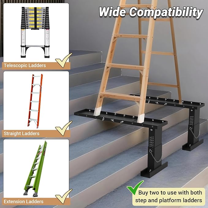 Ladder Extender Extra-Long, Heavy Duty Ladder Leveler | 400LBS Weight Capacity | 20.5" - 36.2" Adjustable Length & 13.1”-19.3” Height Range, Fit for Single Ladders & Extension Ladders