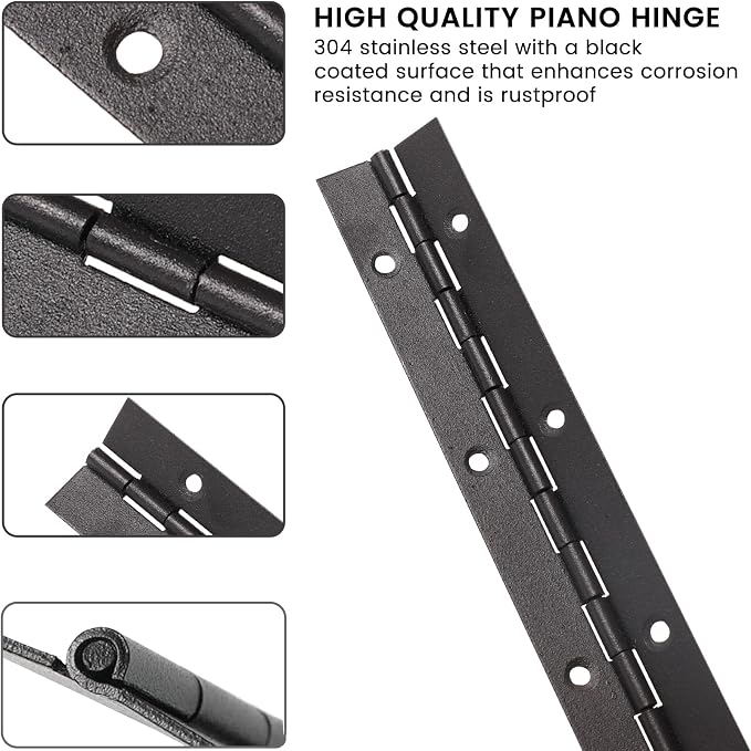 2PCS 16Inch Heavy Duty Piano Hinge,0.05" Thickness,2" Open Width Stainless Steel Black Continuous &Piano Hinge with Holes and Screws.