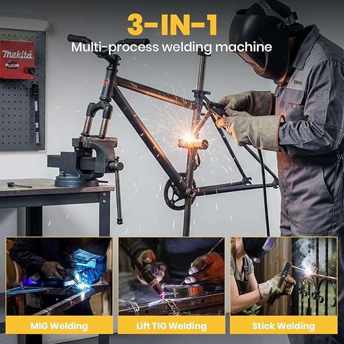 SSIMDER 140A MIG Welder Flux Core 110V 220V 3 in 1 with 1lb Wire, IGBT Inverter Multiprocess Welding Machine for DIY Beginner, Auto Repair, Home & Farm