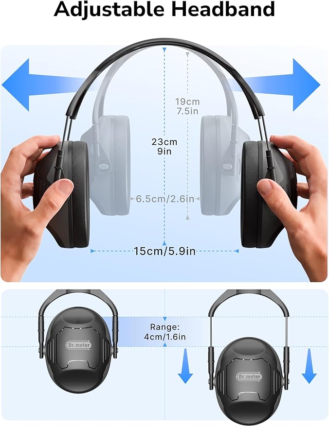 Dr.meter Noise Reduction Ear Muffs, Ear Protection Noise Cancelling Headphones for Adults, Kids Autism Sensory, NRR28dB Hearing Protection Earmuffs for Range, Mowing, Woodworking, Concerts, Races
