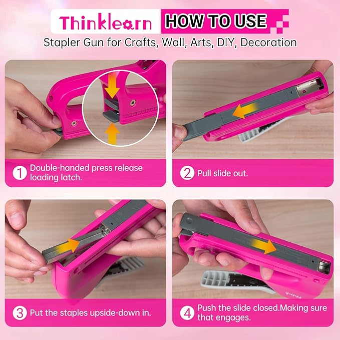 THINKLEARN Light Duty Staple Gun for Wood - Pink 4-in-1 Upholstery Staple Gun with 1600pcs JT21 Staples and Staple Remover, Fabric Staple Gun for Upholstering, Crafts, DIY, Decoration
