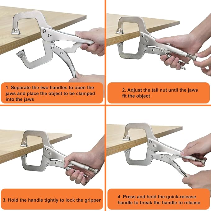 5 Pack 9 Inch C Clamp Locking Pliers,Locking C Clamp, Adjustable Nickel Plated C Pliers For Wood Working, Welding, Electrician Maintenance and more, by GENHAKON