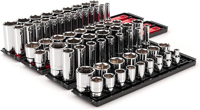 TEKTON 1/2 Inch Drive 6-Point Socket Set, 78-Piece | SHD92215 | (3/8 - 1-5/16 in., 10 - 32 mm), Shallow and Deep, Socket Rail
