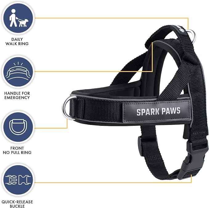 Spark Paws No Pull Front Clip Dog Harness - Easy On, Padded and Lightweight | Two Clips, On in Seconds, Chest Bearing, Australian Style, No Throat Pressure, for Small Medium and Large Breeds