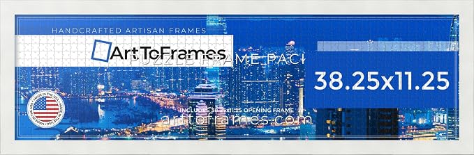 ArtToFrames Puzzle Frame for Buffalo Games 750 Piece Jigsaw Puzzles, 38.25x11.25 Inch (97x29 cm), Soft White Engineered Wood with Economy Acrylic, Ready to Hang Puzzle Display