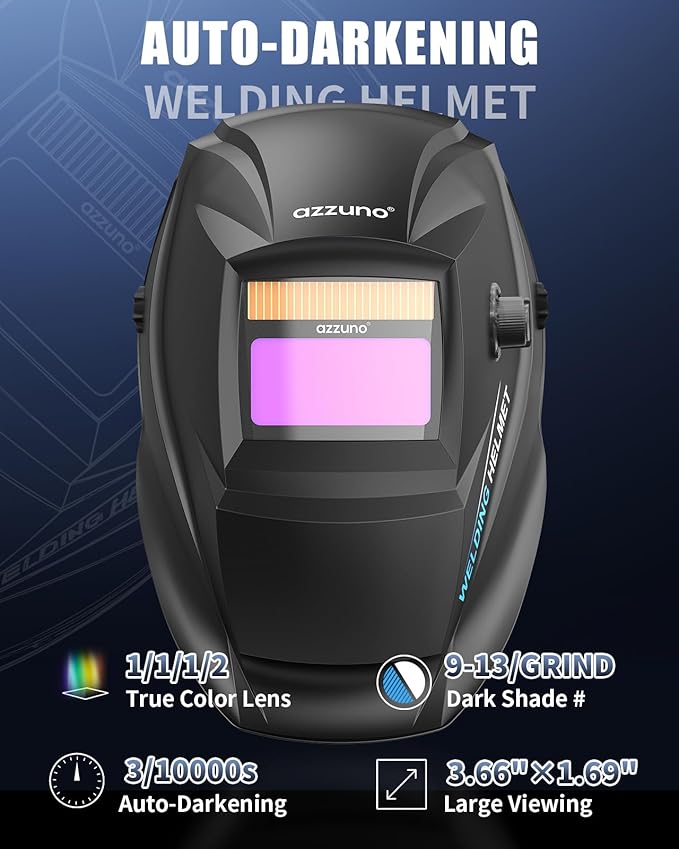 AZZUNO 145A MIG Welder with Welding Helmet, 110V/220V Dual Voltage 4 in 1 Gas/Gasless Flux Core MIG Welder/Lift TIG/Stick Welding Machine, Wire Feed Welder with Synergic Control