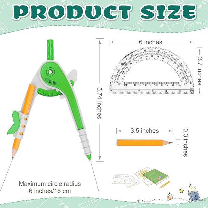 16 Pack Math Compass & Protractor Set Geometry Math 6 Inch Plastic Drawing Compass with Pencils Protractor for Geometry Bulk for Math Student Classroom School Office Woodworking Art Drawing