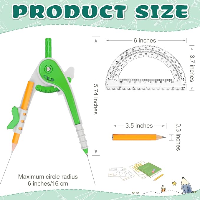 32 Pack Math Compass & Protractor Set Geometry Math 6 Inch Plastic Drawing Compass with Pencils Protractor for Geometry Bulk for Math Student Classroom School Office Woodworking Art Drawing