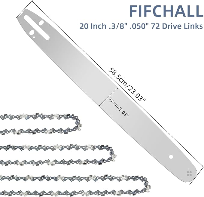 20 Inch Chainsaw Bar & Chain Combo for Stihl 20" 3/8" Pitch, .050" Gauge 72 Drive Links Fits Stihl 030 036 MS360 MS660 MS361 044 MS441 Replacement Chain Saw Bar for STIHL (3 Chains+ 1Bar)