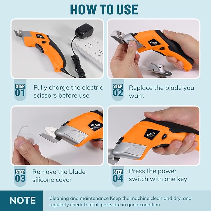 VLOXO Electric Scissors, Cordless Cardboard Cutter Power Fabric Scissors Mini Box Cutter with Blades Rechargeable Multi-Tool for Crafts Leather Cardboard Carpet Plastic Include Case Yellow CS4001