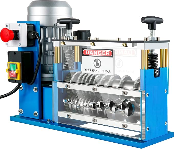 VEVOR Electric Wire Stripping Machine, 370W 0.06" - 1.5" Automatic Motorized Cable Stripper w/ 75 Feet/Minute Speed, 11 Channels 10 Blades Strip Machinery, Scrap Handling Tool for Recycling Copper