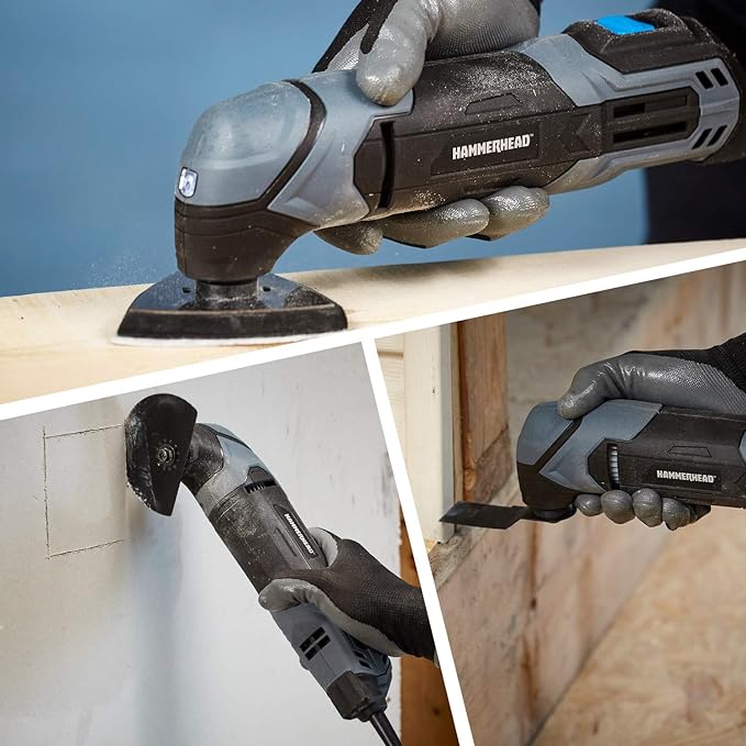 Hammerhead 2.2-Amp Oscillating Multi-Tool with 1pc Flush Cut Blade,1pc Semicircle Saw Blade,1pc-Sanding pad,3pcs Sanding Paper - HAMT022,(Pack of 8)
