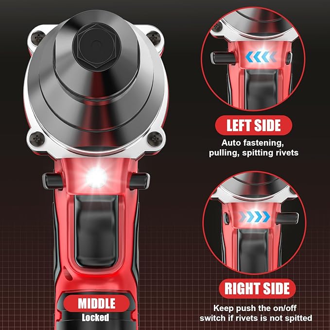 Cerycose Cordless Rivet Gun Kit Compatible with Milwaukee 18V Brushless Electric Riveters Gun Tool with 3-Size Steel Rivets(1/8"-5/32"-3/16") LED Light & Nose Piece (Bare Only)