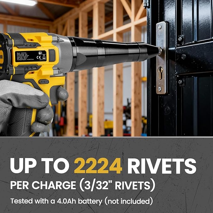 Mayoki Cordless Rivet Gun Compatible with 20V 60V MAX Battery (Tool Only), 2248Lbf Electric Brushless Blind Riveter Tool, Pop Rivet Tool, Heavy Duty Automatic Riveter for 1/8", 5/32", 3/16" Rivets