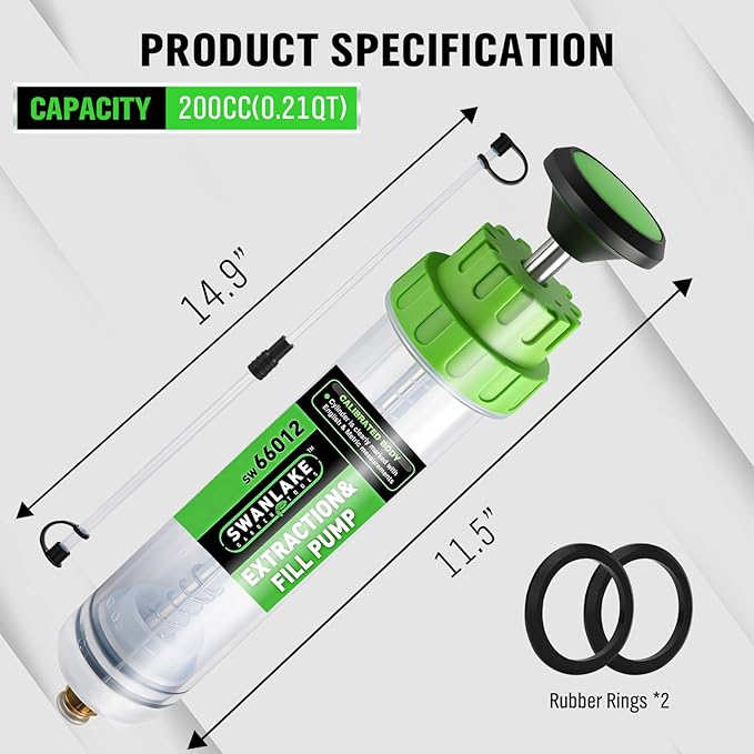SWANLAKE 200cc Fluid Extractor, Extraction&Fill Pump,Fluid Syringe Pump Manual Suction Vacuum Fuel Car Transfer
